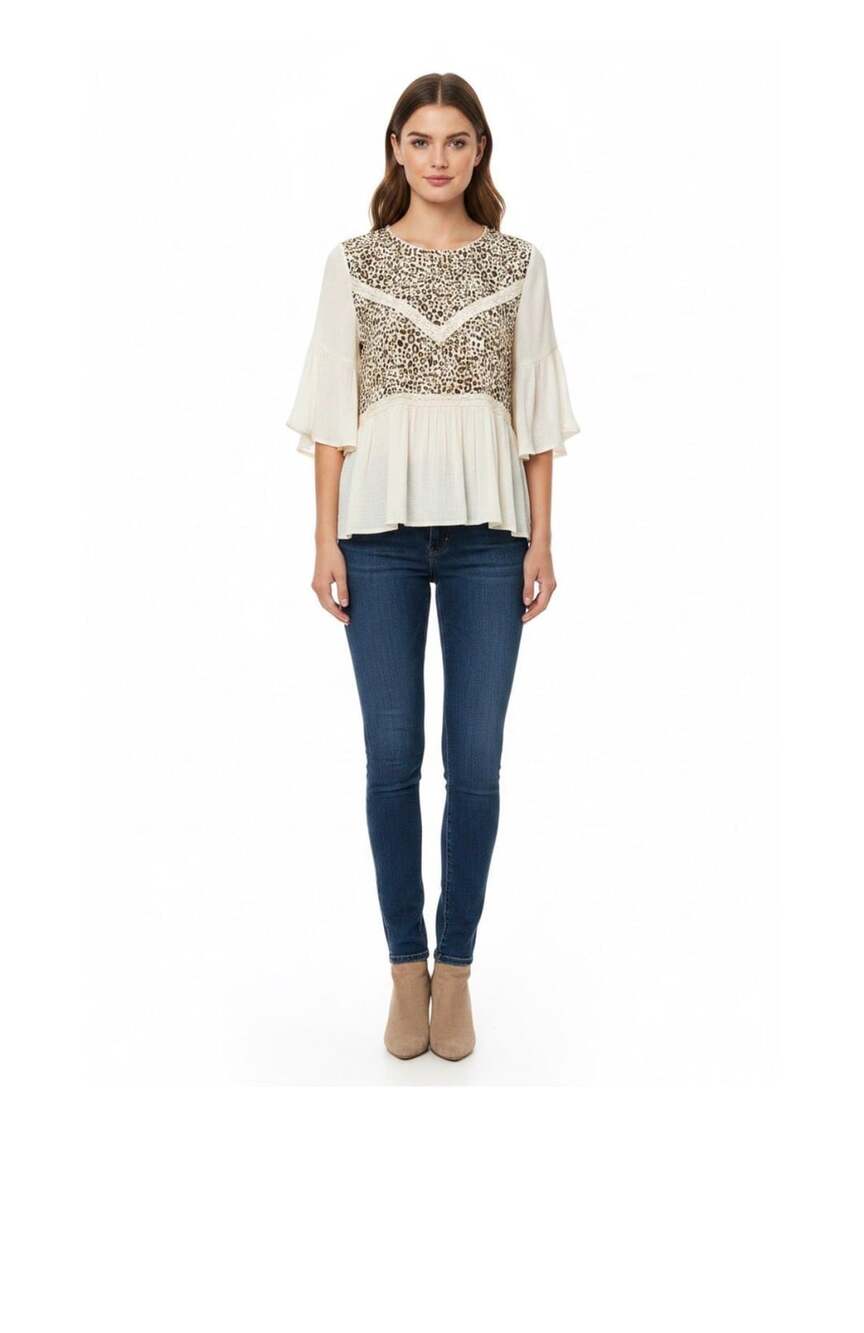 Umgee USA Leopard Print Peplum Blouse | Size L